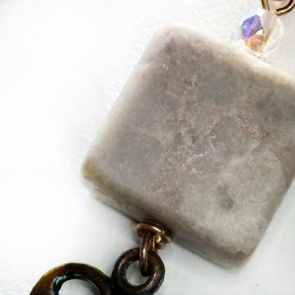 NEW - Handmade - Stone, Crystal & Brass Drop Earrings - Picture 6 of 7